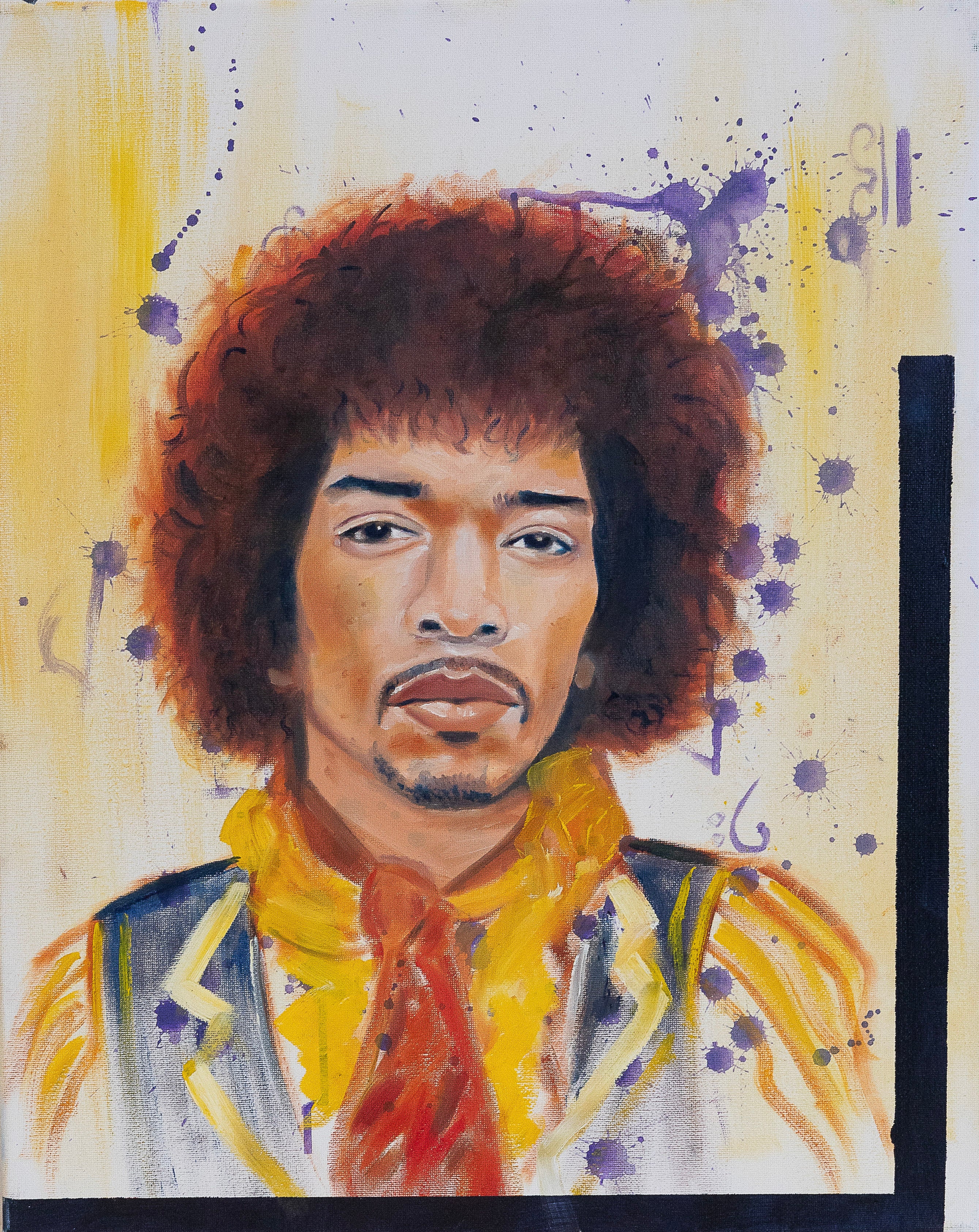 "Jimi Hendrix" 18 x 24  Framed Oil On Canvas - Original Painting by RAmos